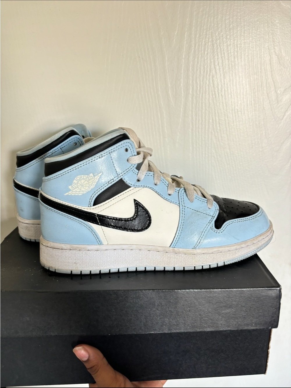 Jordan Light Blue White Black Mid-Top Sneakers